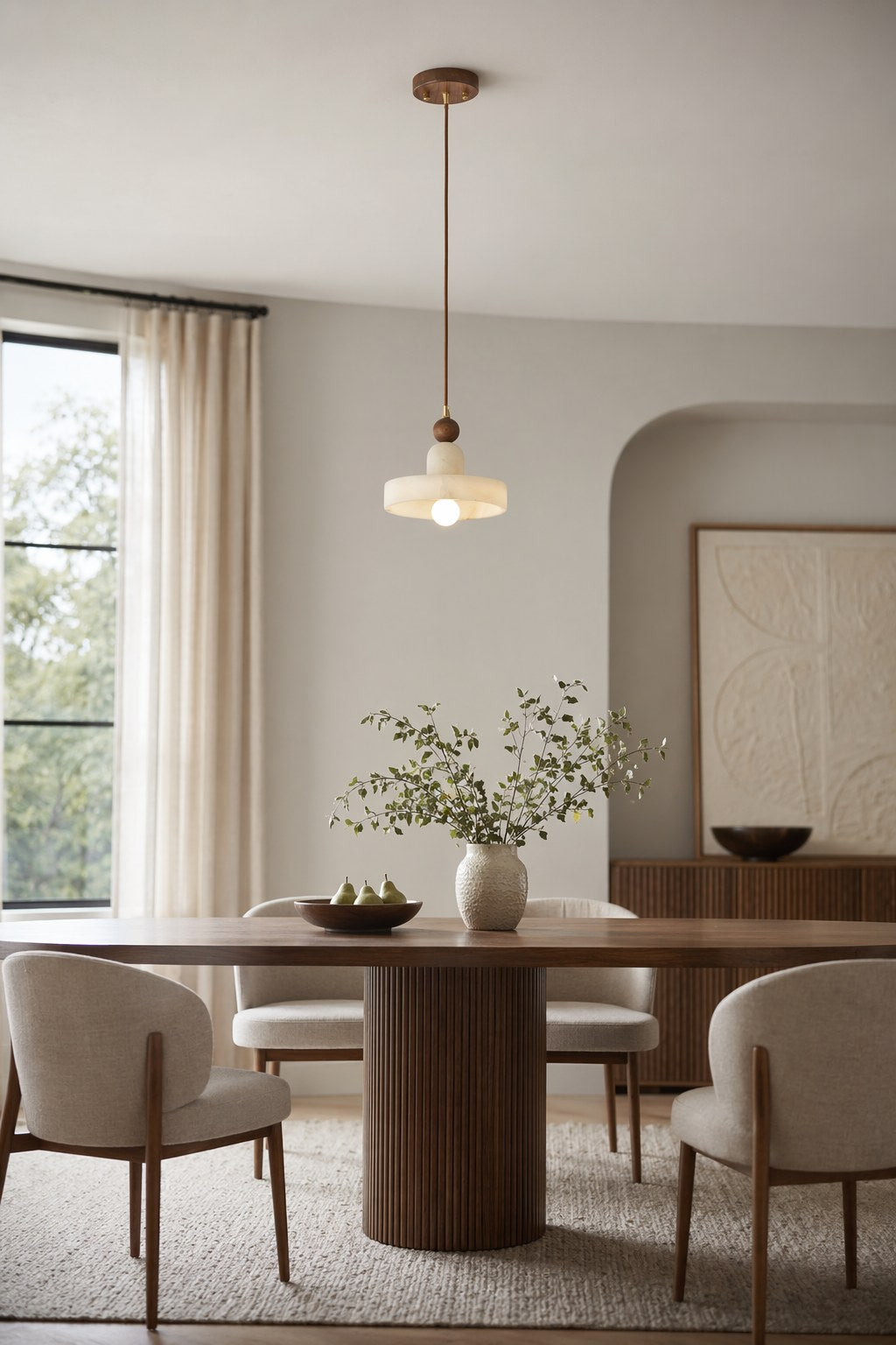 Spanish Marble and Walnut Disc Pendant Light - 03 03-dining-table-wide-daylight