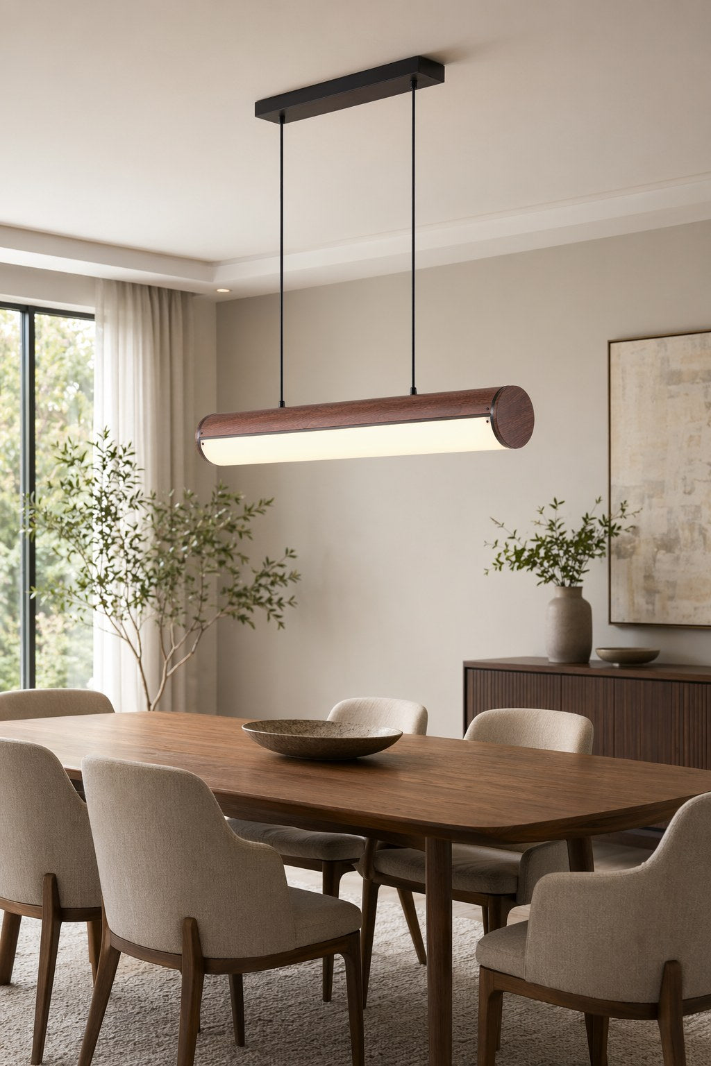 Wood-Grain Acrylic Linear Pendant Light - 03 03-dining-table-wide-daylight