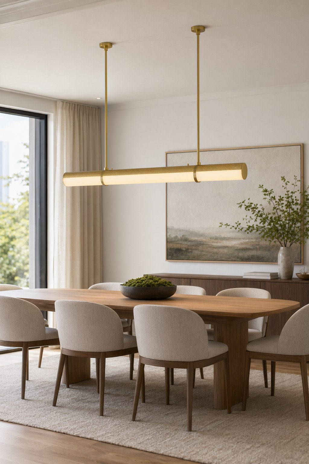 Natural Brass-Tone Perforated Linear LED Pendant Light - 03 03-dining-table-wide-daylight