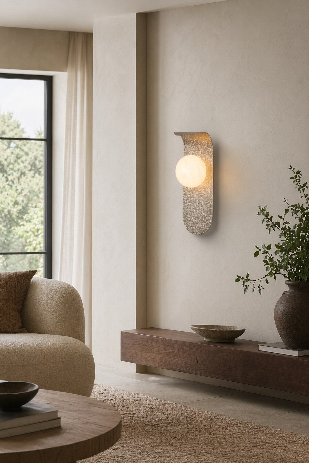 Crackle Gold Spanish Marble Wall Sconce - 03 04-living-room-feature-wall-wide-daylight