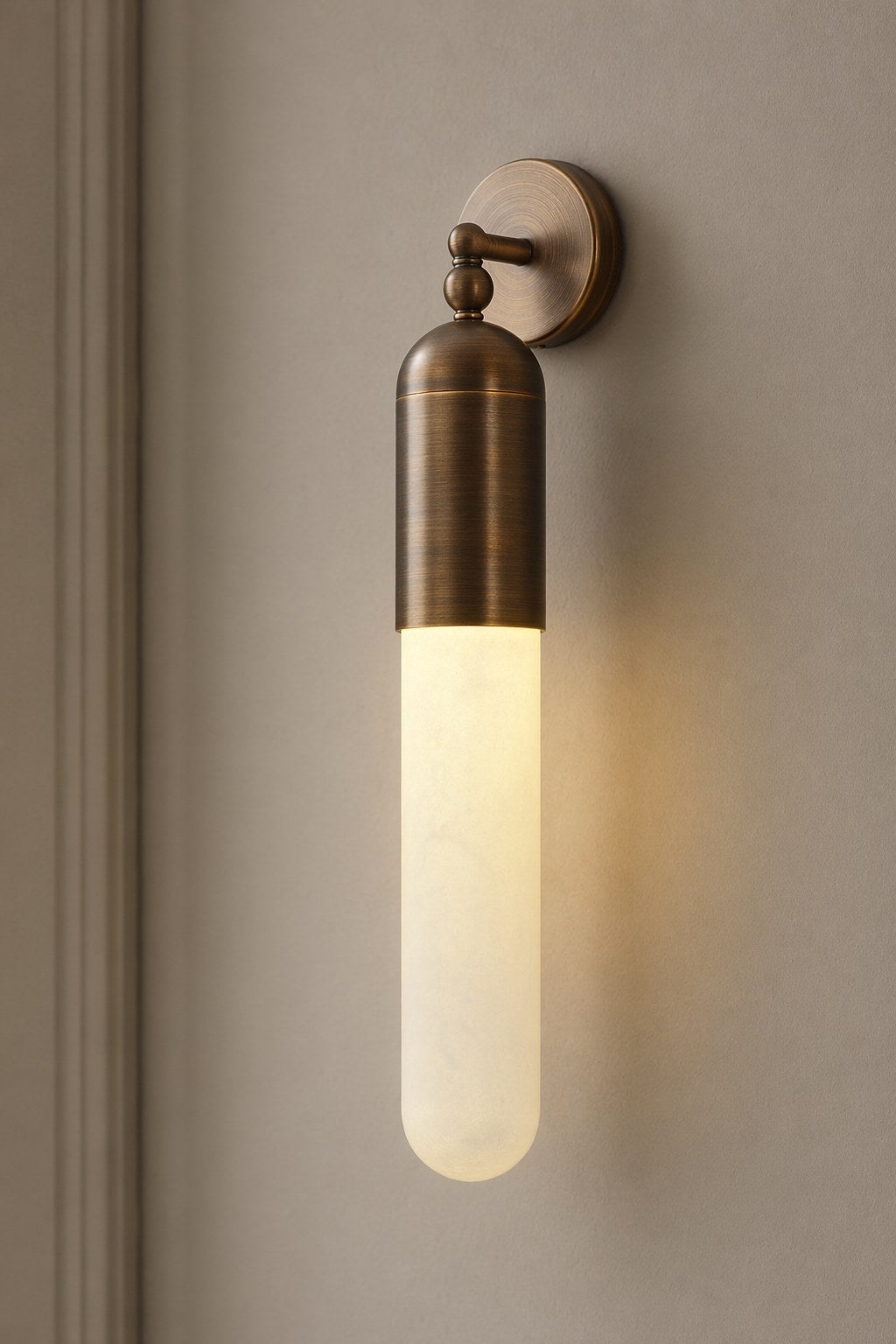Snowflake Alabaster and Antique Copper Cylinder Wall Sconce - 03 06-product-front-warm-wall