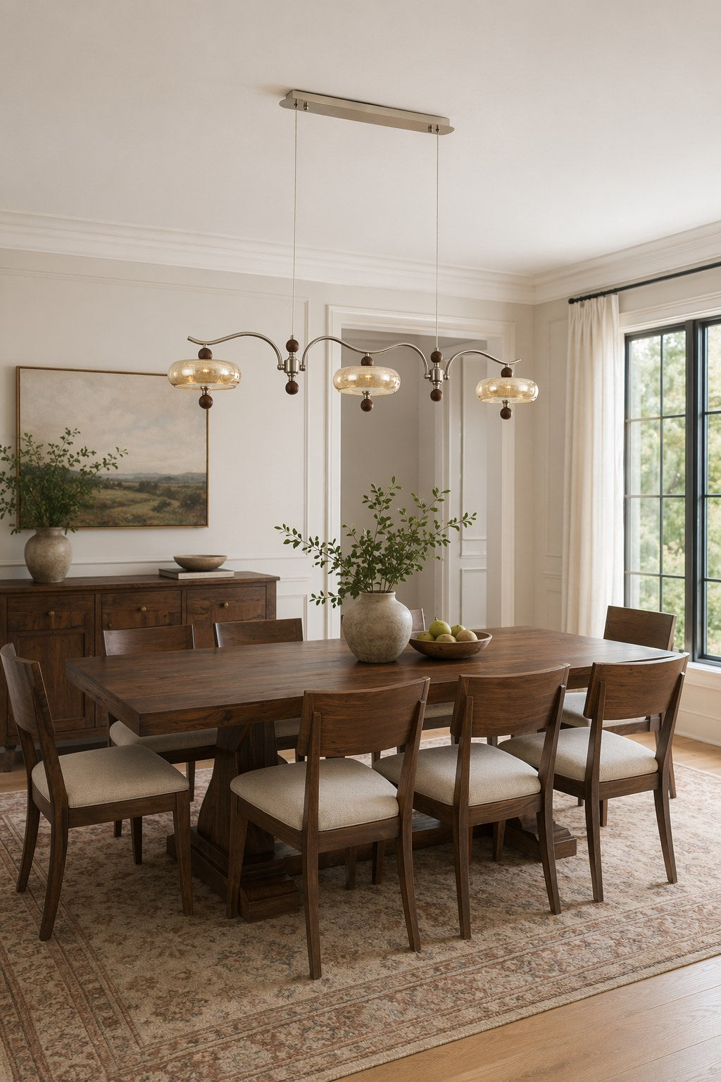 Sand Nickel Wood-Grain Glass Linear LED Chandelier - 03 03-dining-table-wide-daylight