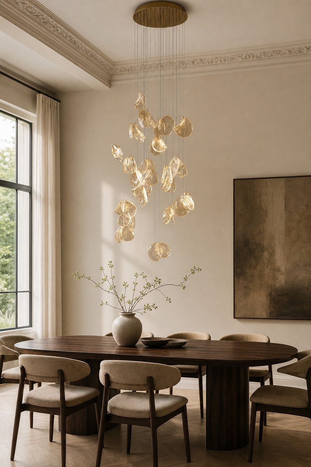 Clear Blown Glass Petal Cascade Chandelier - 03 03-dining-table-wide-daylight