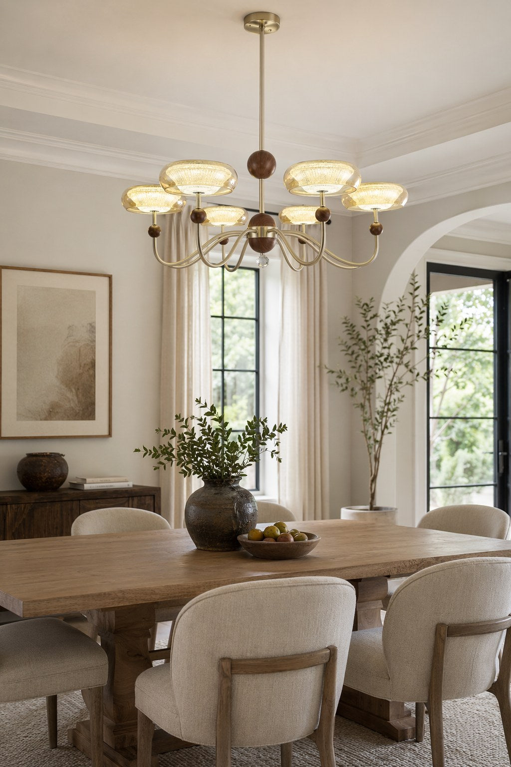 Sand Nickel Wood-Grain Glass LED Chandelier - 03 03-dining-table-wide-daylight