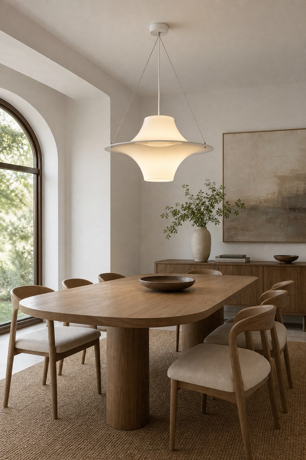 White Acrylic Saucer Pendant Light - 03 03-dining-table-wide-daylight