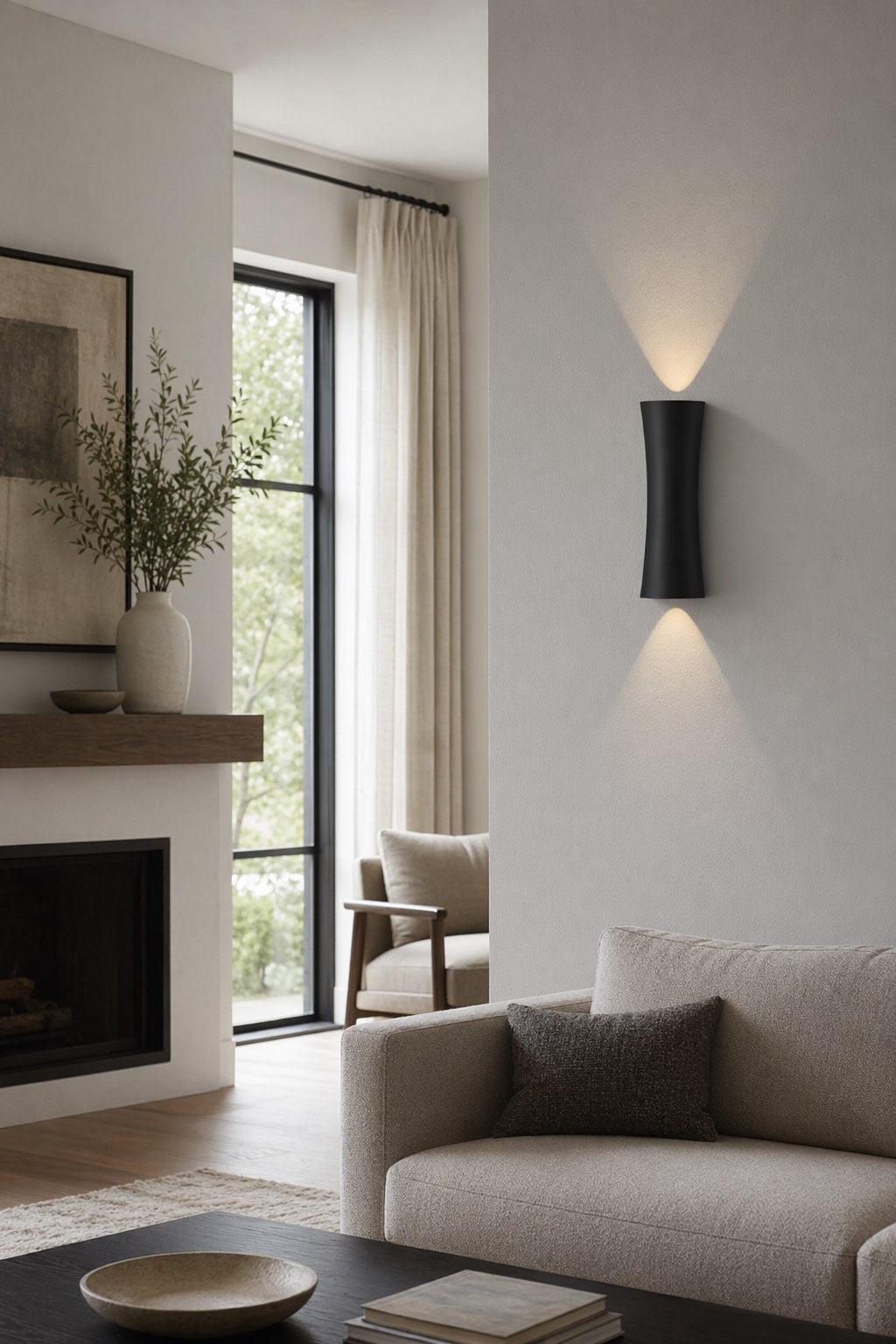 Black Hourglass Up Down LED Wall Sconce - 03 04-living-room-feature-wall-wide-daylight