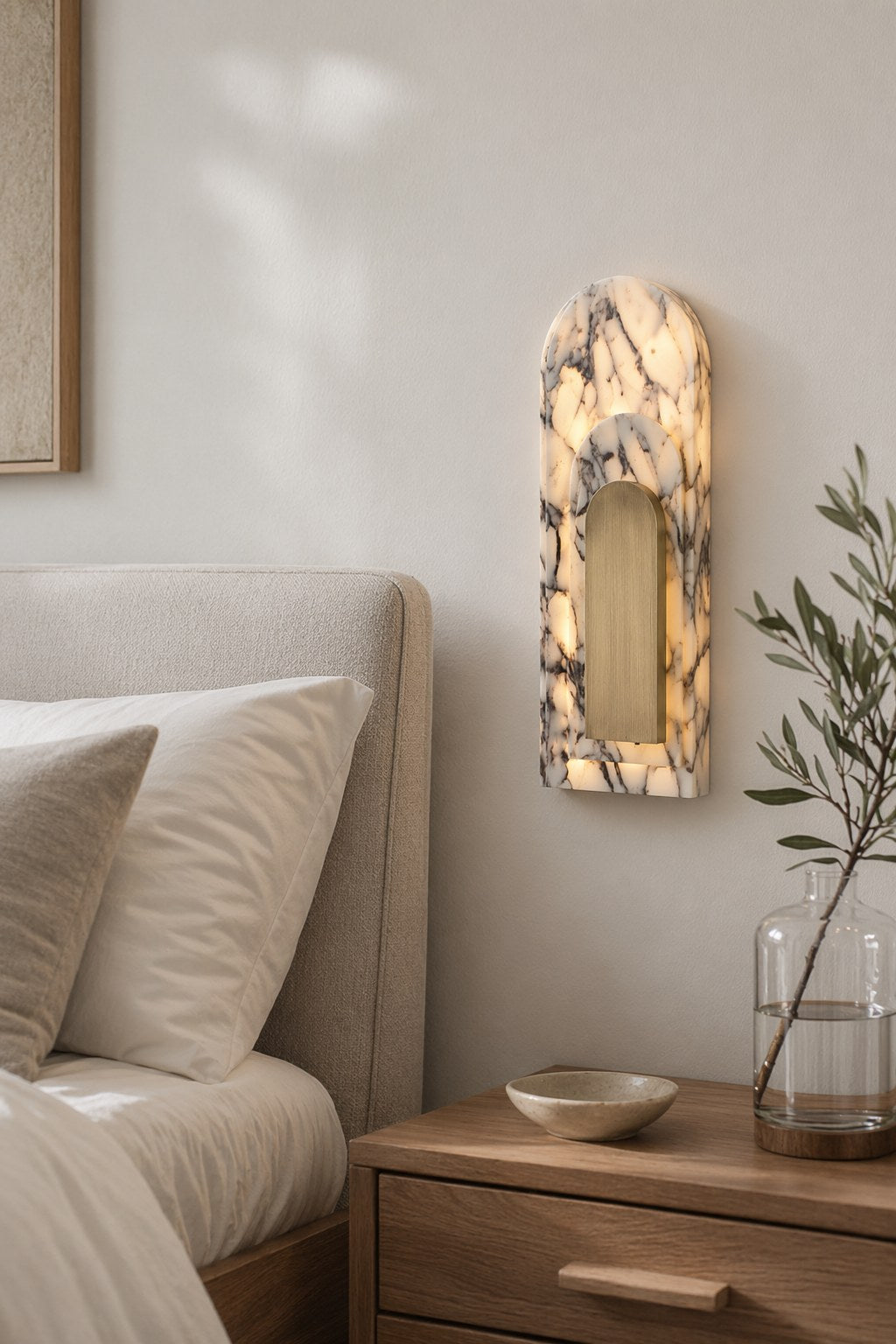 Bulgari Marble and Brushed Copper Arched Wall Sconce - 03 03-bedroom-bedside-daylight