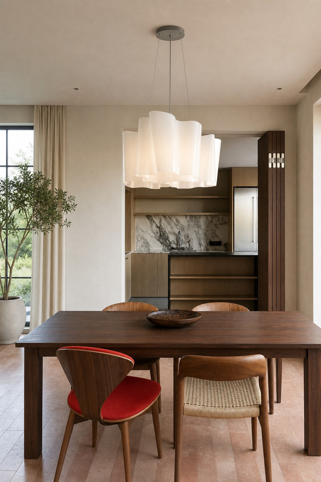 Sculptural White Molded Glass Pendant and Ceiling Light - 03 03-dining-table-wide-daylight