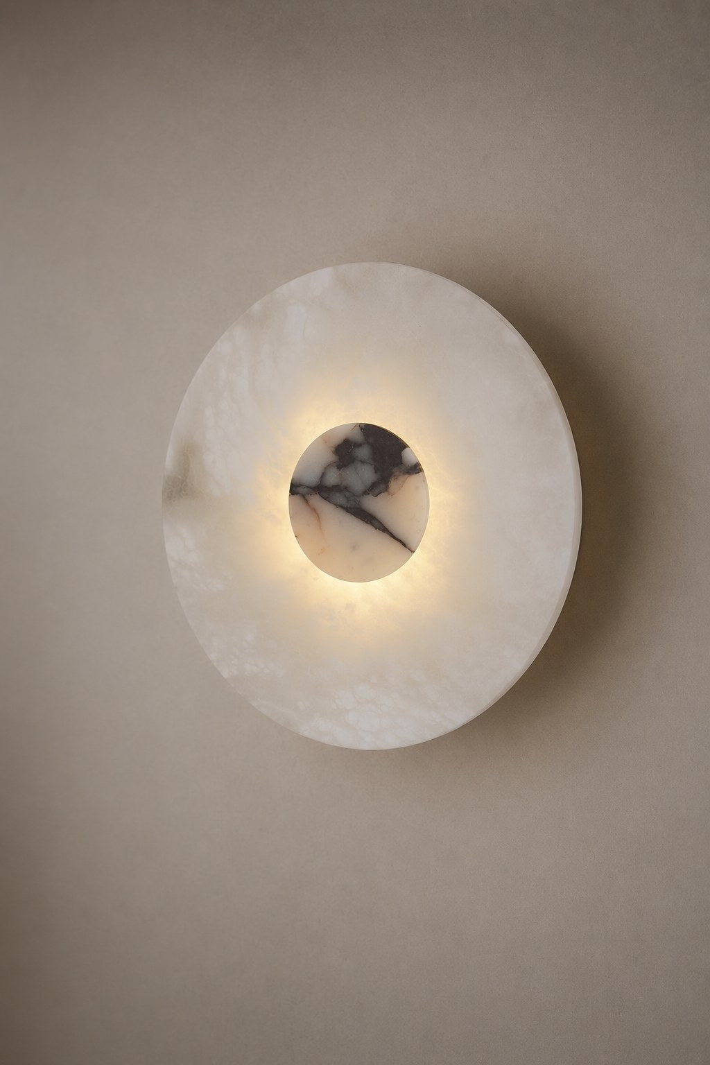 Spanish Alabaster and Marble Round Wall Sconce - 04 06-product-front-warm-wall