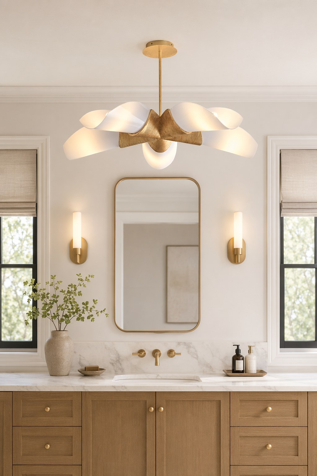 Gold Leaf Acrylic Petal Chandelier - 04 08-dry-vanity-daylight