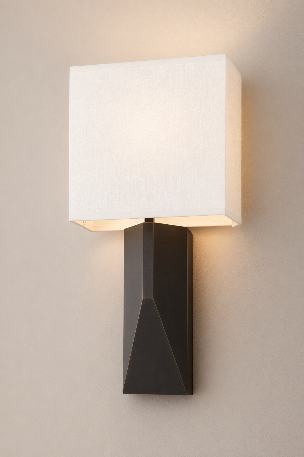 Geometric Brass Fabric Shade Wall Sconce - 04 06-product-front-warm-wall