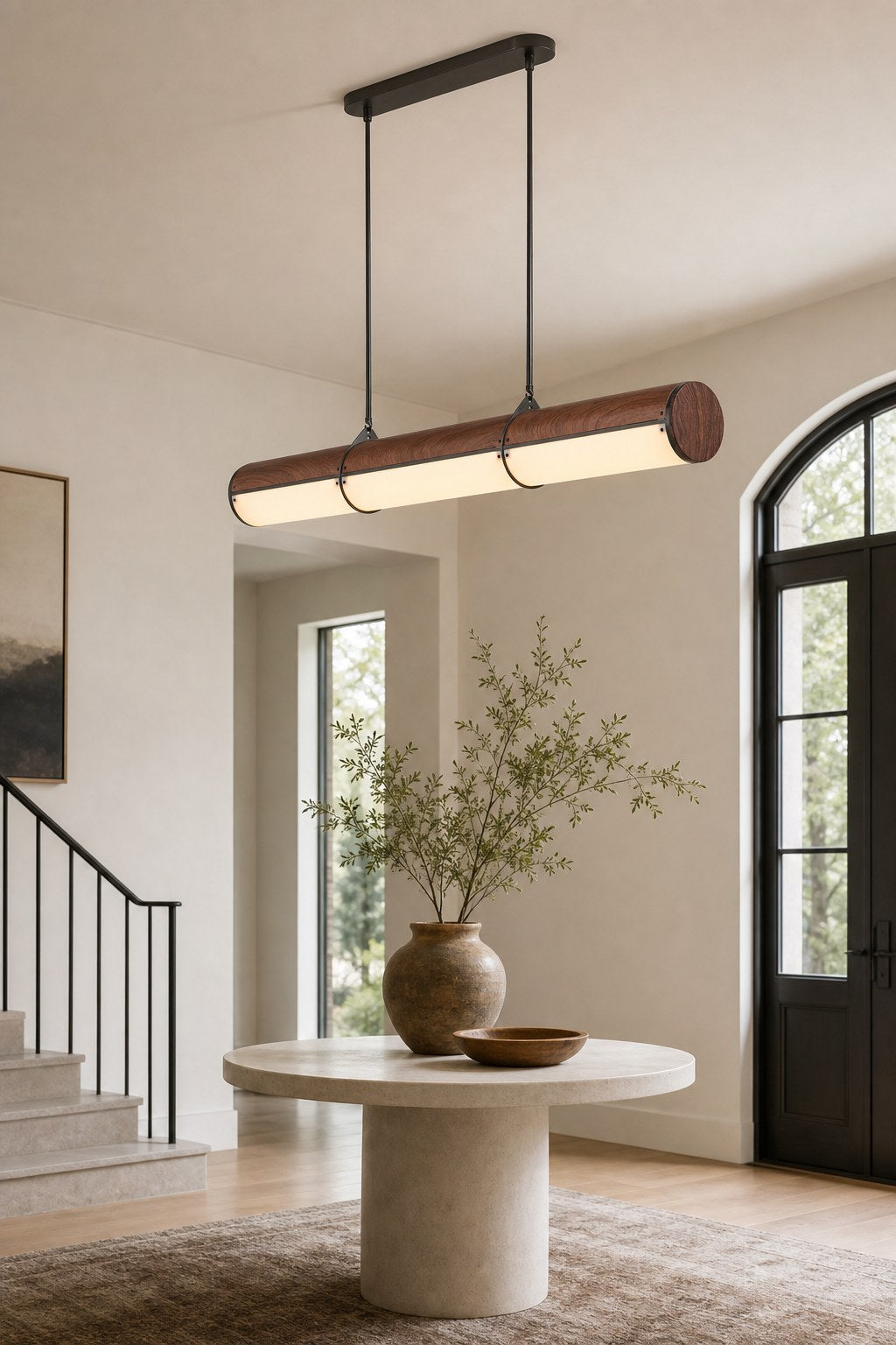 Wood-Grain Acrylic Linear Pendant Light - 04 05-entryway-wide-daylight