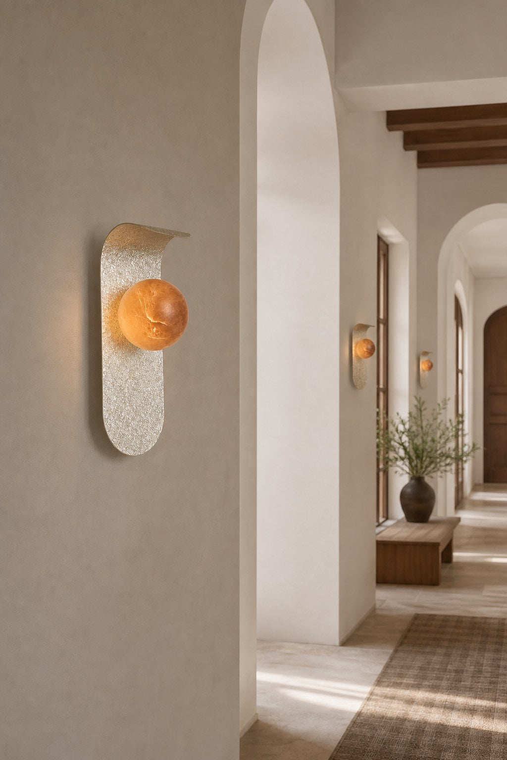 Crackle Gold Spanish Marble Wall Sconce - 04 08-hotel-corridor-wide-daylight