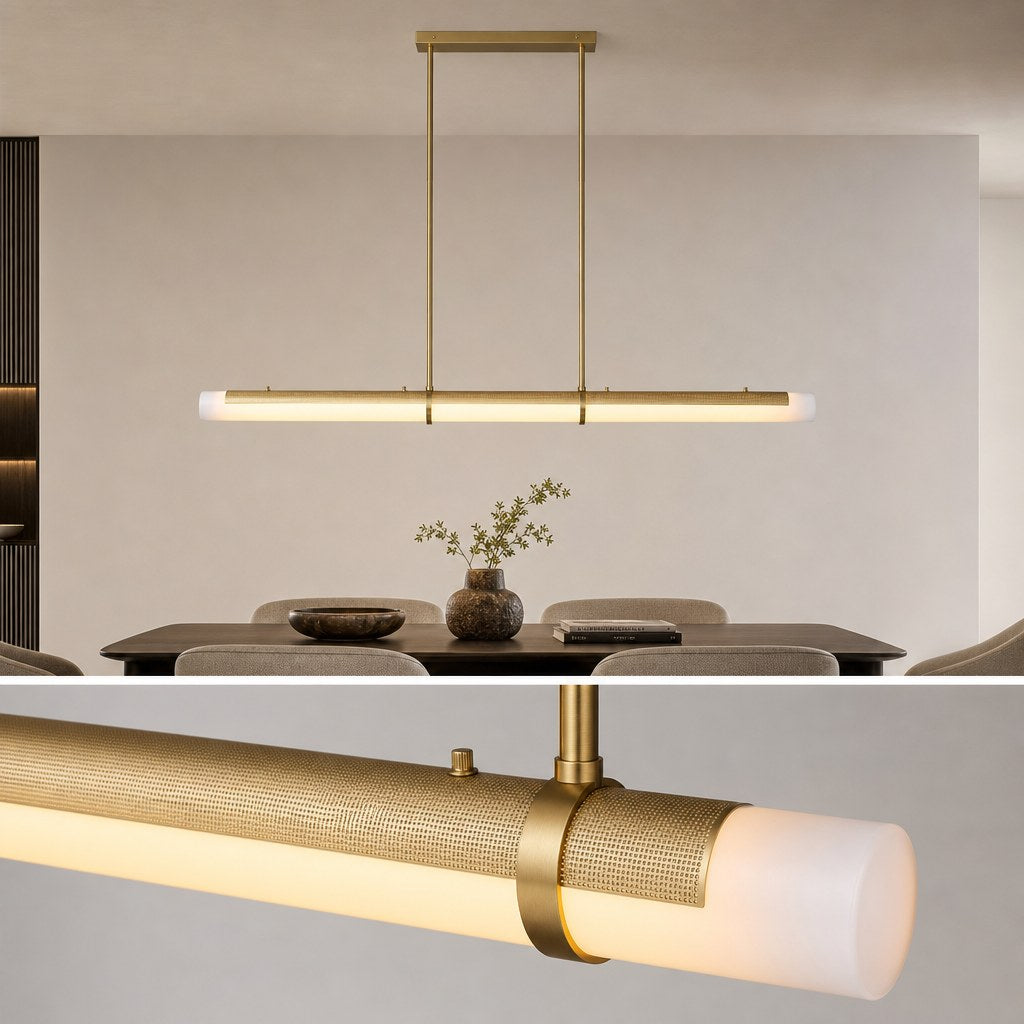 Natural Brass-Tone Perforated Linear LED Pendant Light - 04 11-material-close-up
