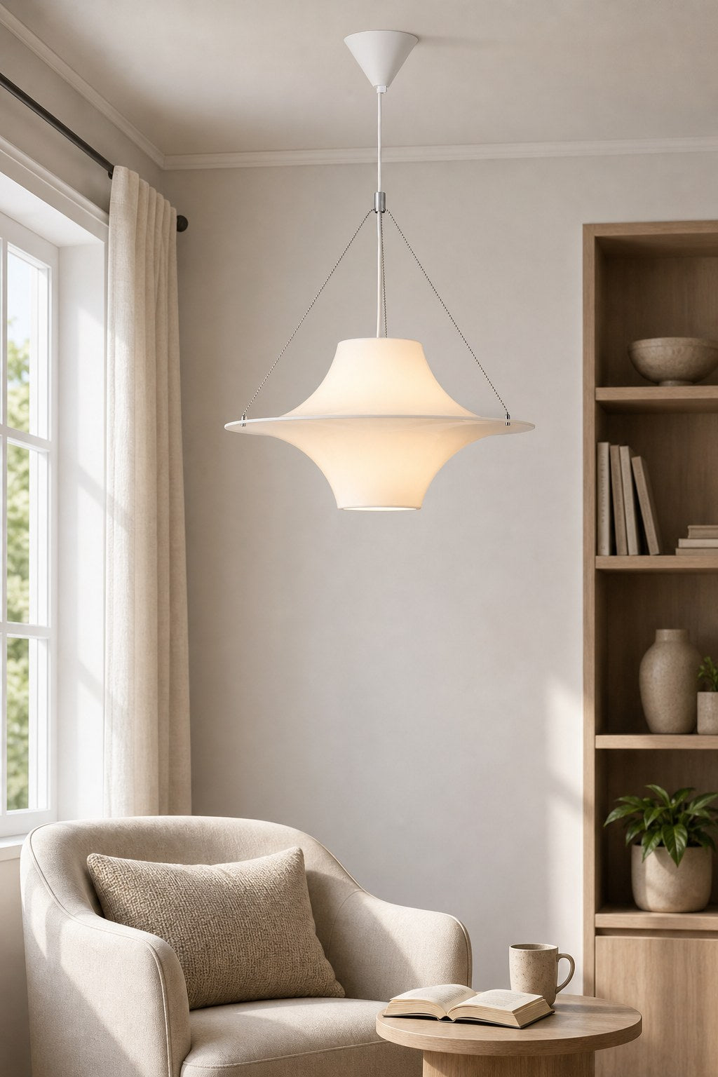 White Acrylic Saucer Pendant Light - 04 06-reading-corner-daylight