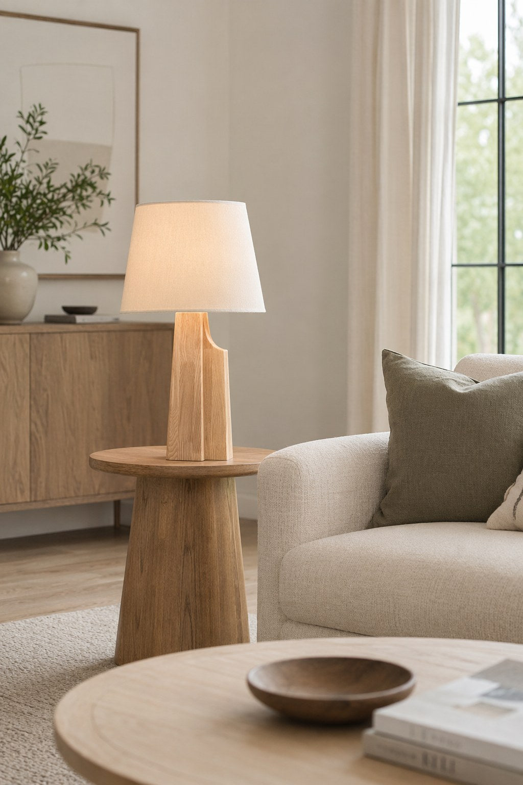 Ash Wood Fabric Shade Table Lamp - 04 05-wide-living-room-side-table-daylight