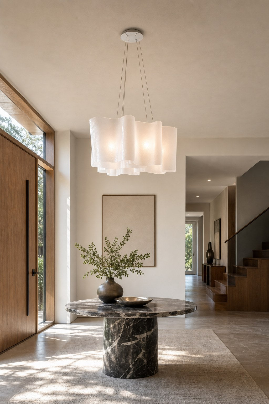 Sculptural White Molded Glass Pendant and Ceiling Light - 04 05-entryway-wide-daylight