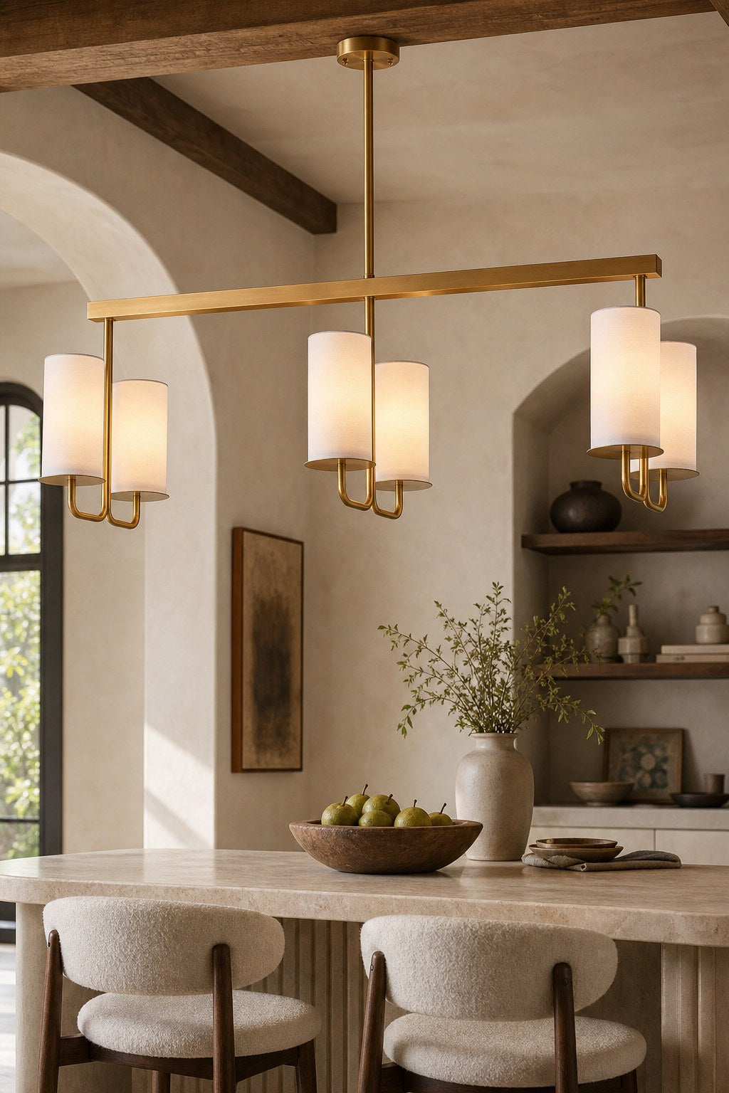 Solid Brass Six-Light Linear Chandelier product view, view 4