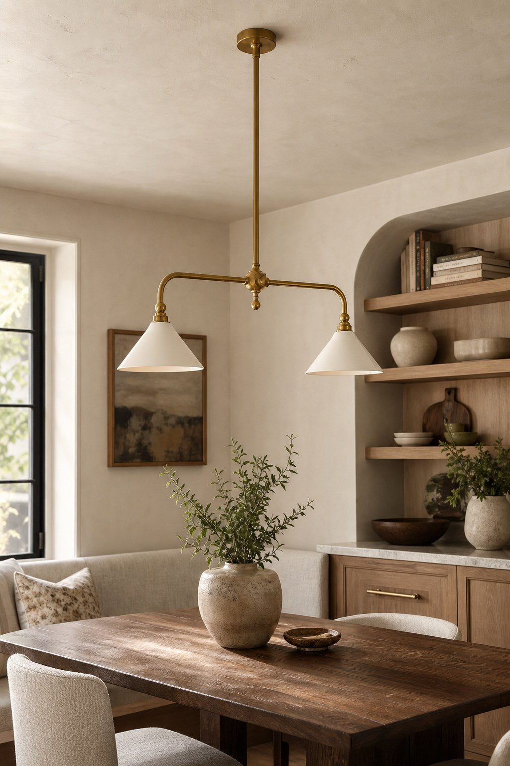Brass and Ceramic Linear Chandelier product view, view 4