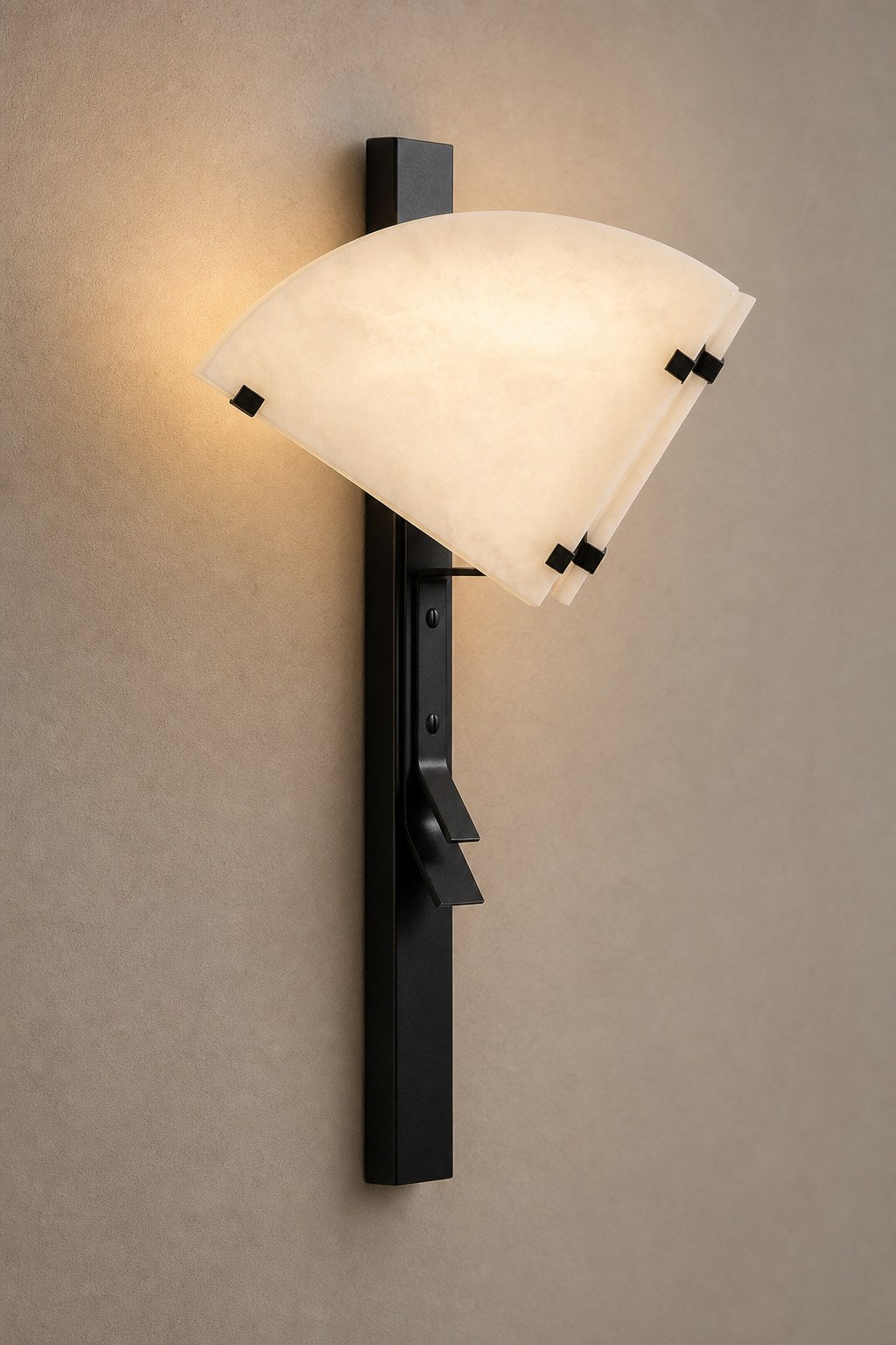 Spanish Snowflake Alabaster and Black Metal Wall Sconce - 04 06-product-front-warm-wall