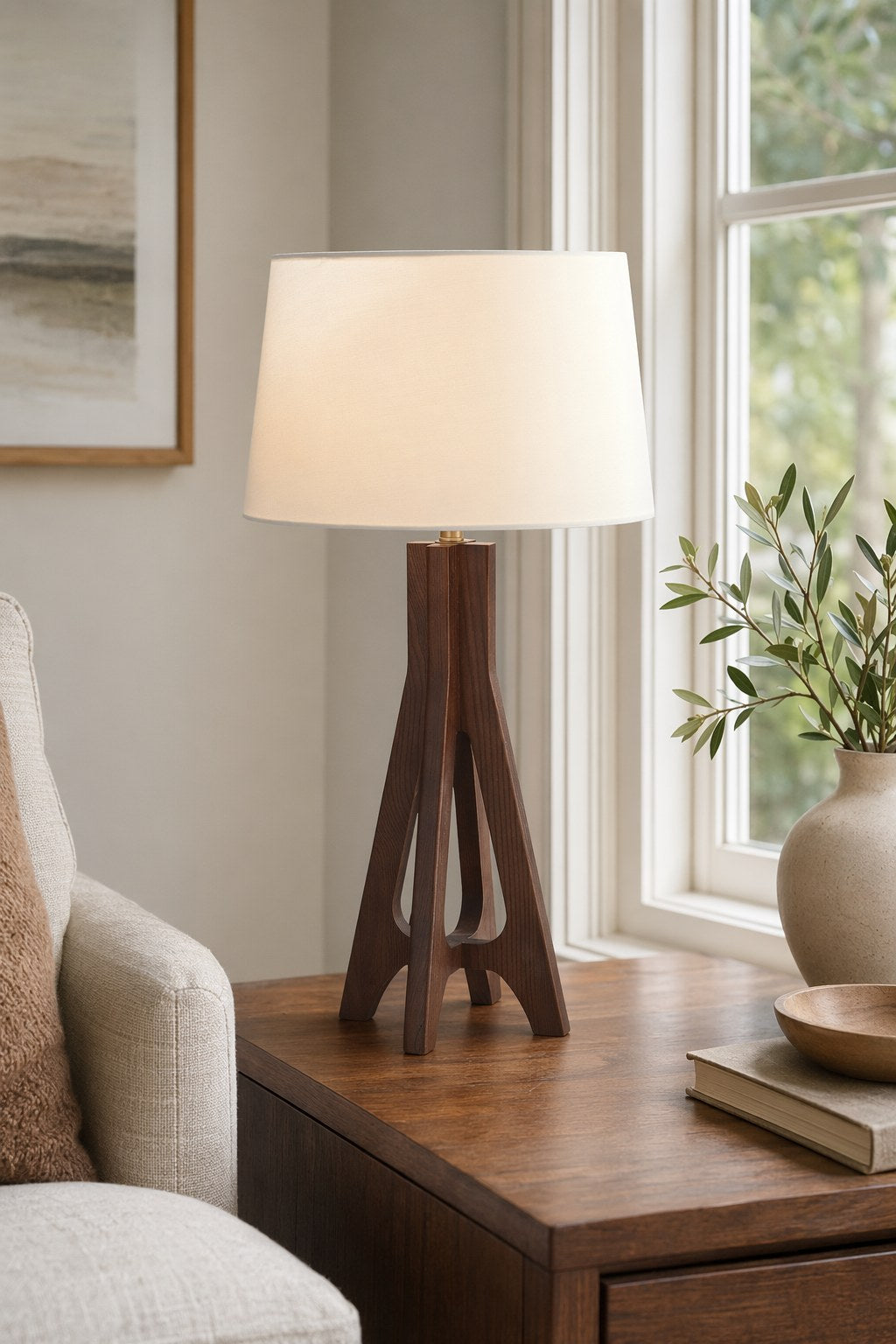 Black Walnut Ash Wood Table Lamp with Off-White Fabric Shade - 04 07-study-corner-daylight