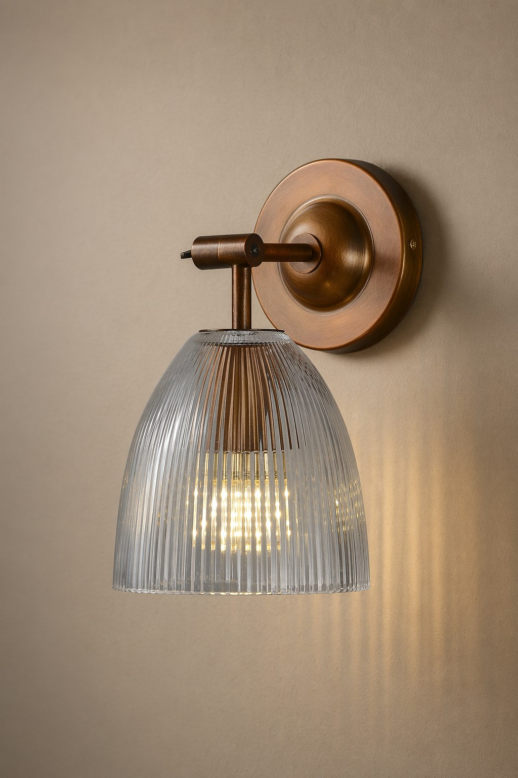 Red Antique Copper Ribbed Glass Wall Sconce - 05 06-product-front-warm-wall