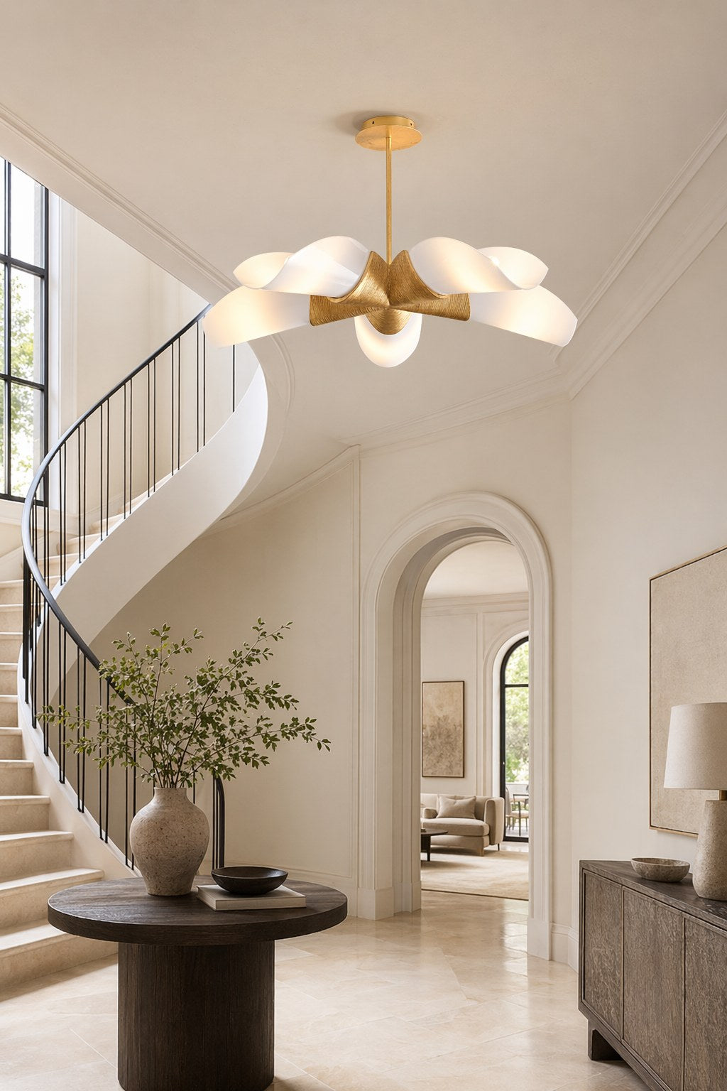 Gold Leaf Acrylic Petal Chandelier - 05 09-cluster-installation-wide-daylight