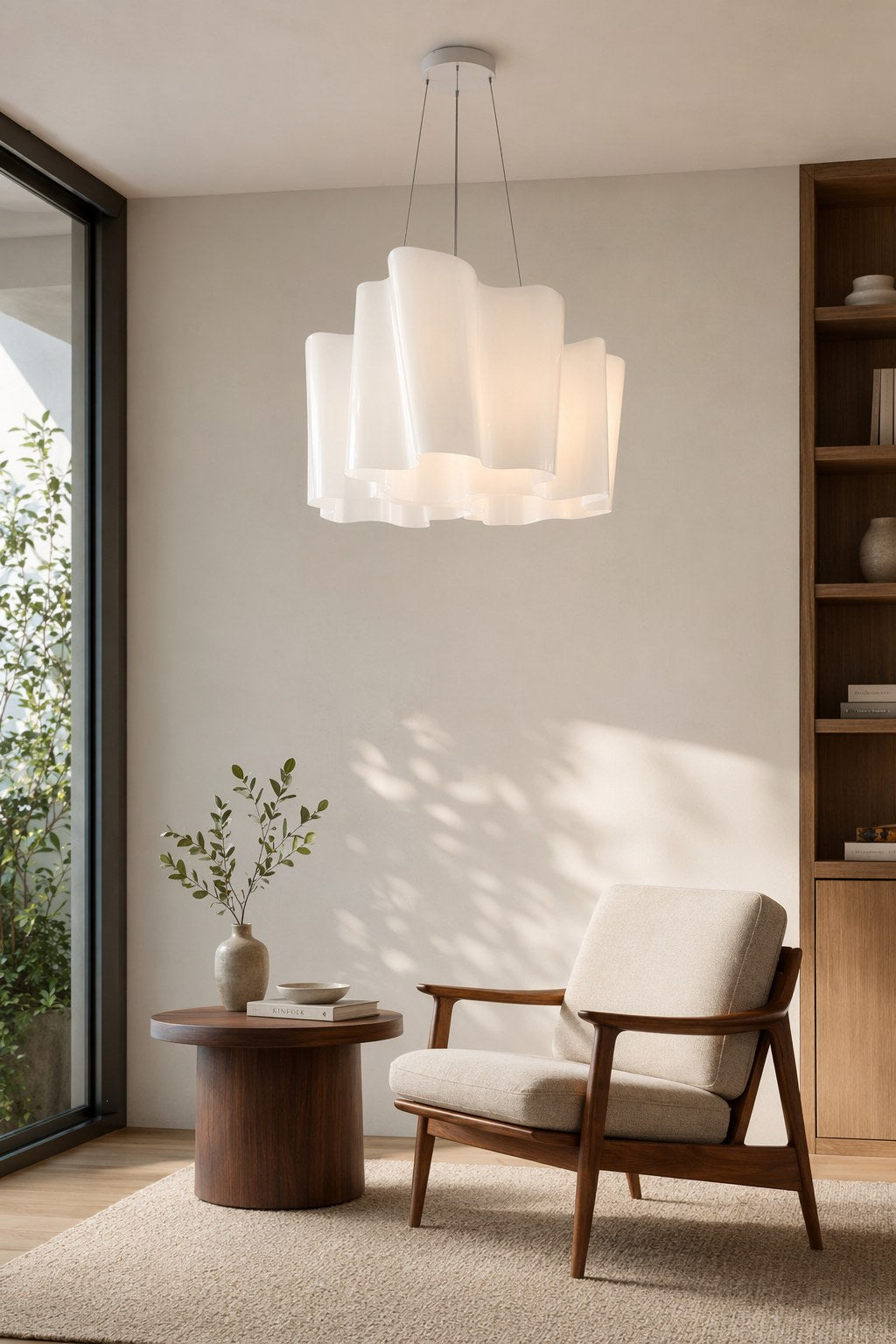 Sculptural White Molded Glass Pendant and Ceiling Light - 05 06-reading-corner-daylight