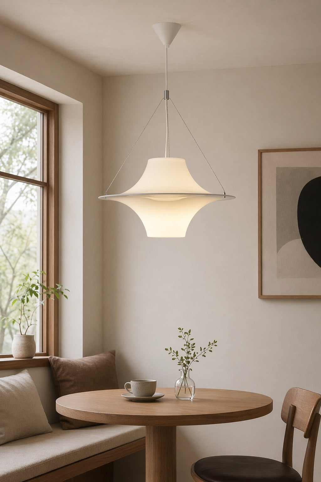 White Acrylic Saucer Pendant Light - 05 07-cafe-style-dining-daylight