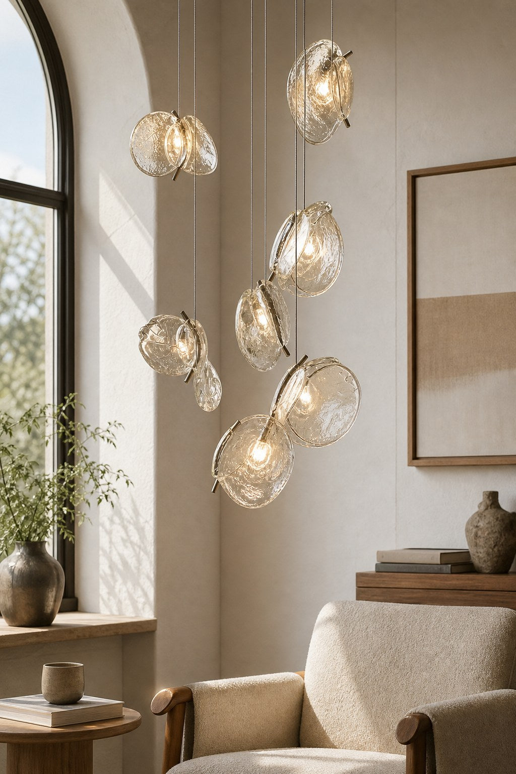 Clear Blown Glass Petal Cascade Chandelier - 05 06-reading-corner-daylight