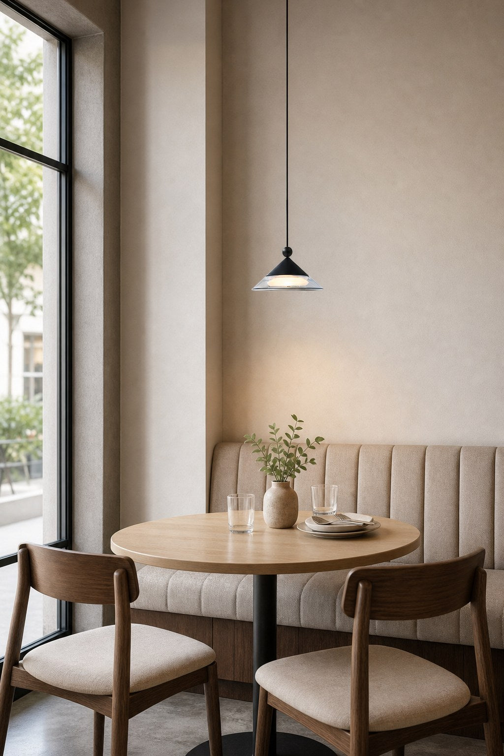 Geometric Black Aluminum and Clear Glass Pendant Light - 05 07-cafe-style-dining-daylight
