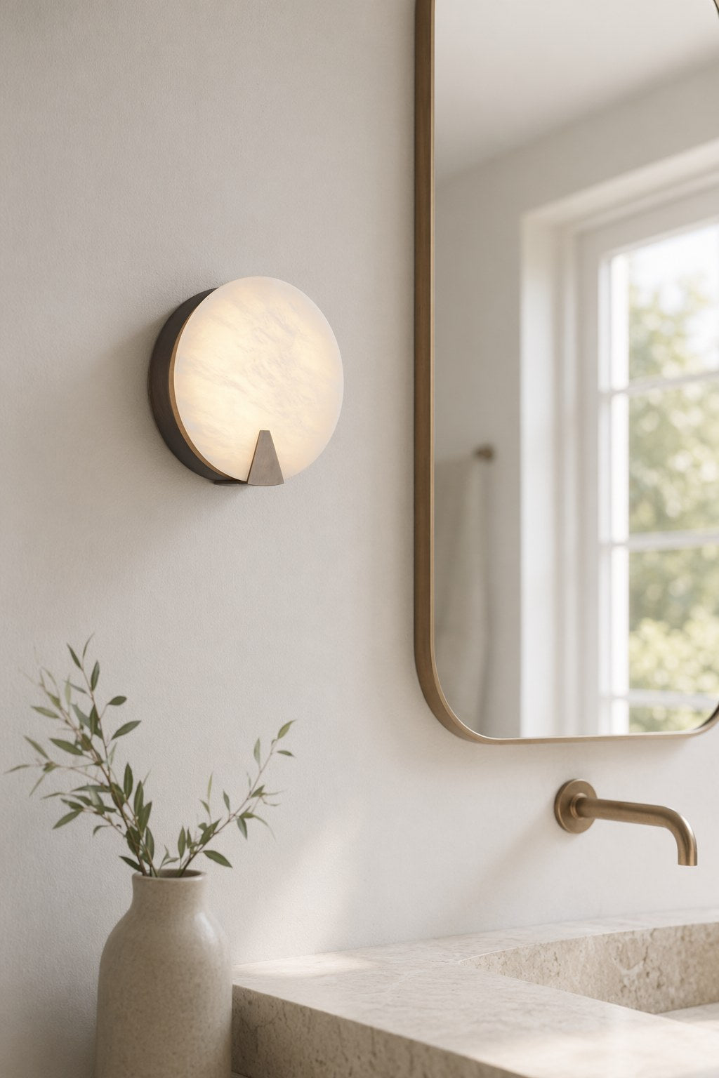 Spanish Snowflake Alabaster Round Wall Sconce - 05 09-dry-spa-vanity-wall-daylight