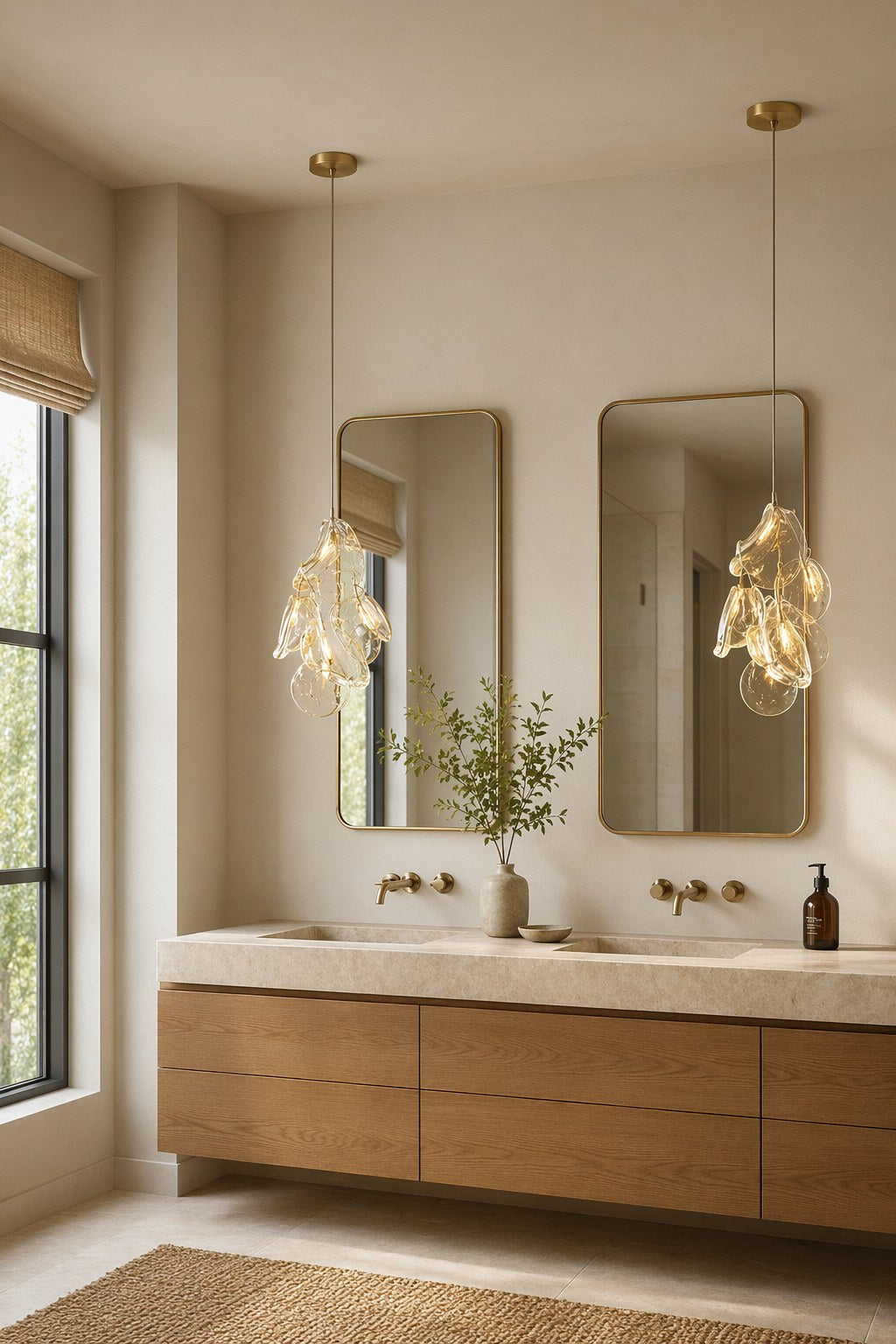 Clear Blown Glass Petal Cascade Chandelier - 06 08-dry-vanity-daylight