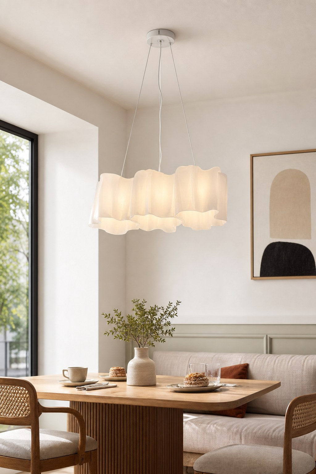 Sculptural White Molded Glass Pendant and Ceiling Light - 06 07-cafe-style-dining-daylight