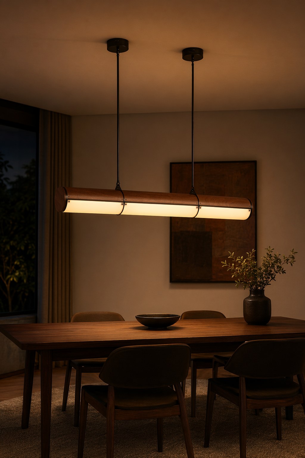 Wood-Grain Acrylic Linear Pendant Light - 06 10-night-mood