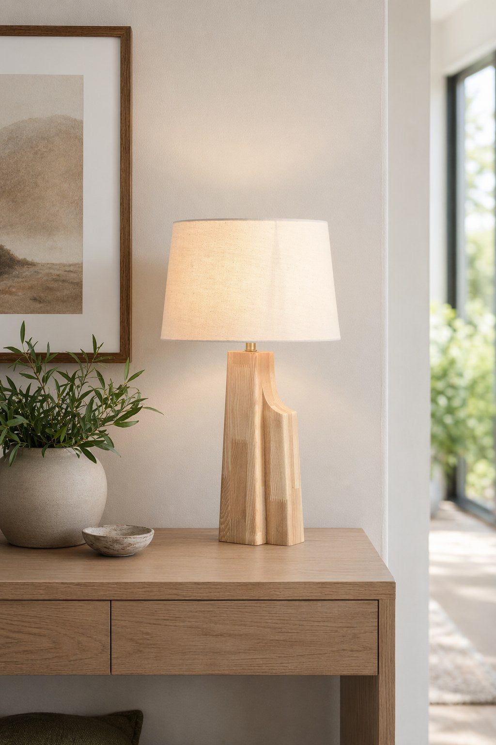 Ash Wood Fabric Shade Table Lamp - 06 09-lifestyle-detail-daylight