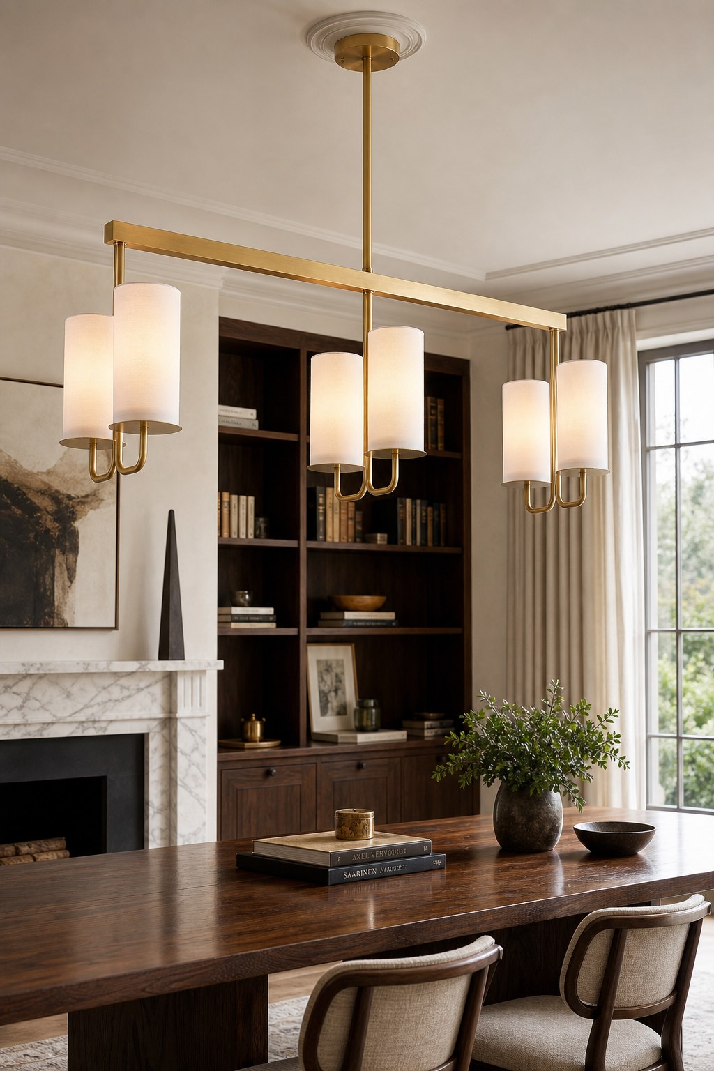 Solid Brass Six-Light Linear Chandelier product view, view 6