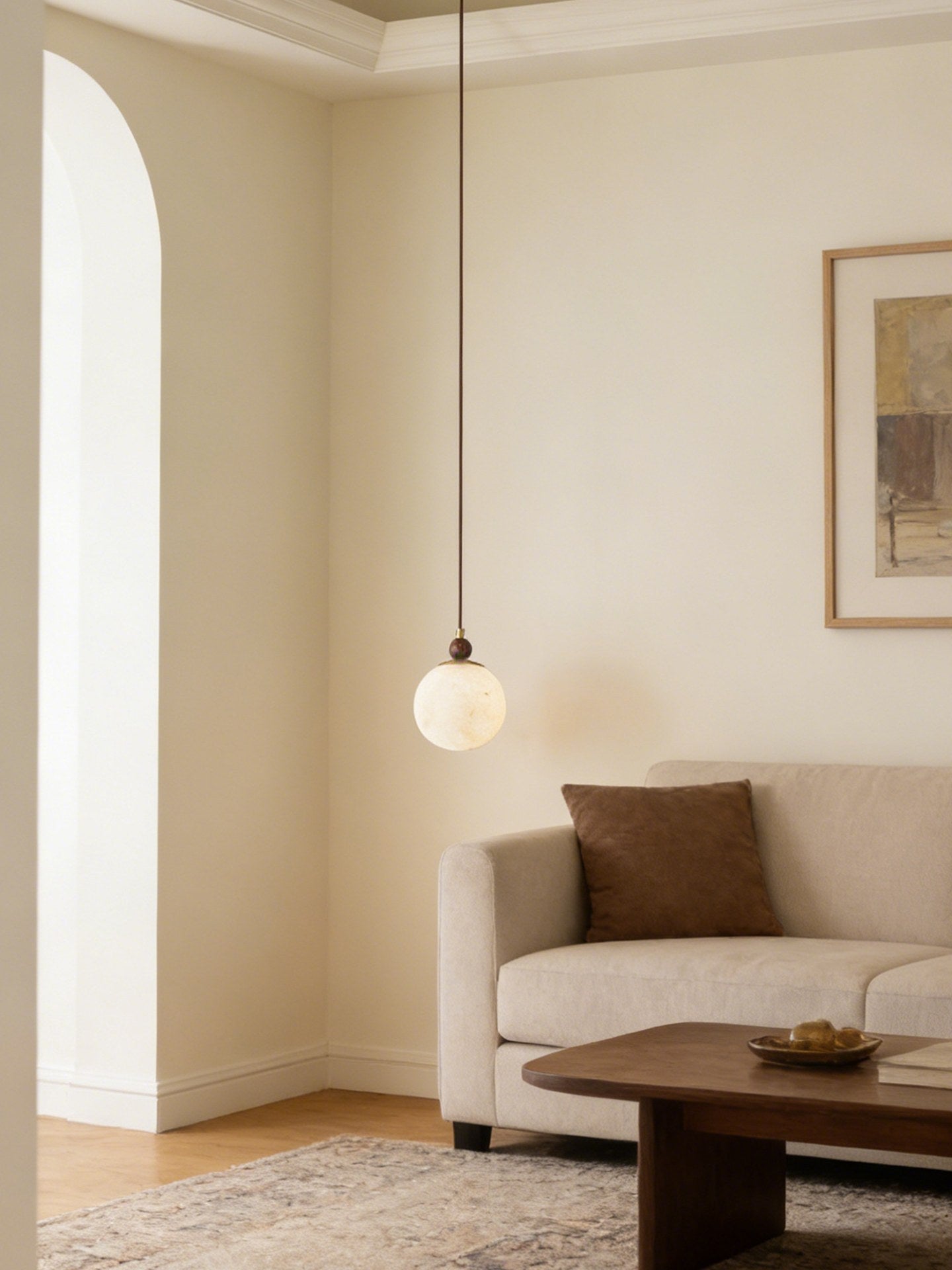 Alabaster Globe Walnut Pendant Light - 07 3-4主图4