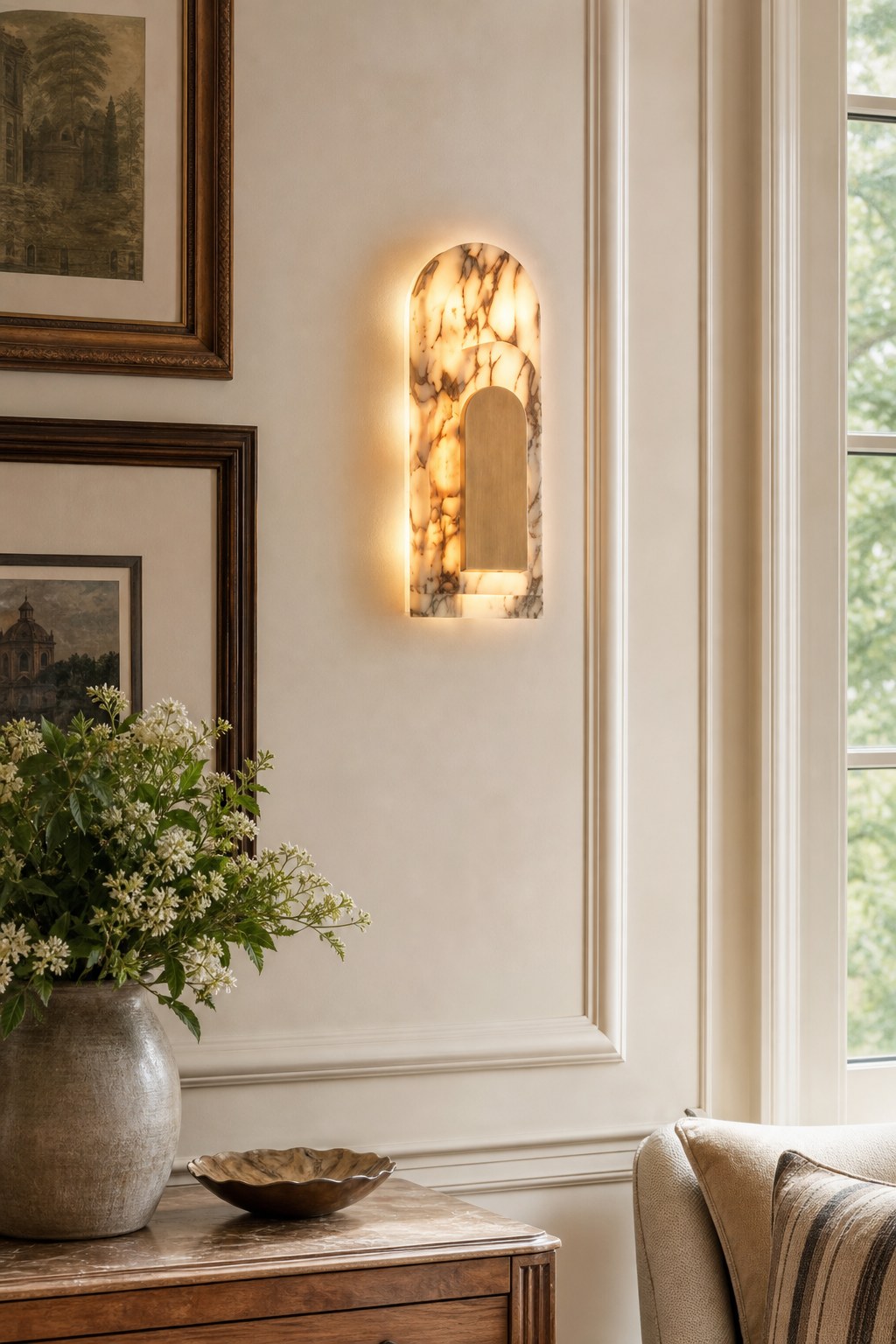 Bulgari Marble and Brushed Copper Arched Wall Sconce - 07 10-gallery-wall-daylight