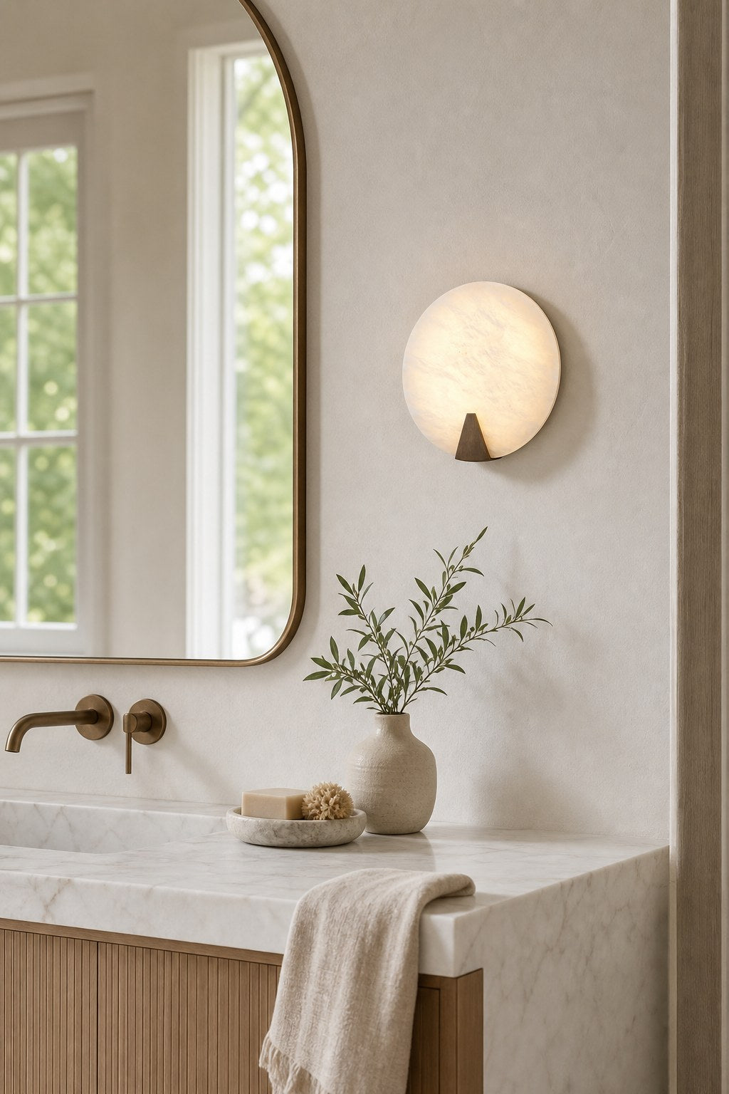 Spanish Snowflake Alabaster Round Wall Sconce - 07 11-mirror-side-lighting-daylight