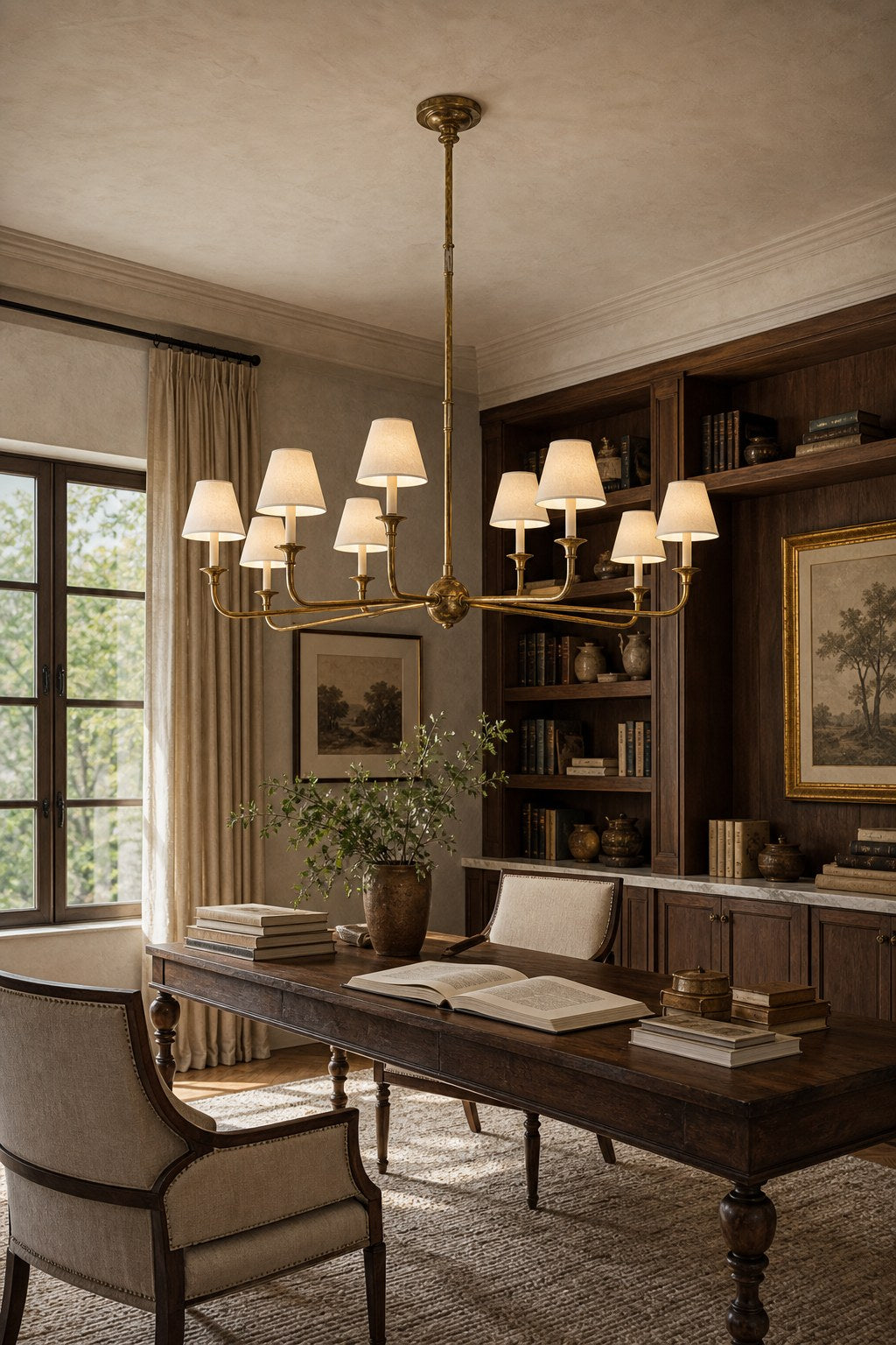 Tiered Brass and Fabric Linear Chandelier product view, view 7