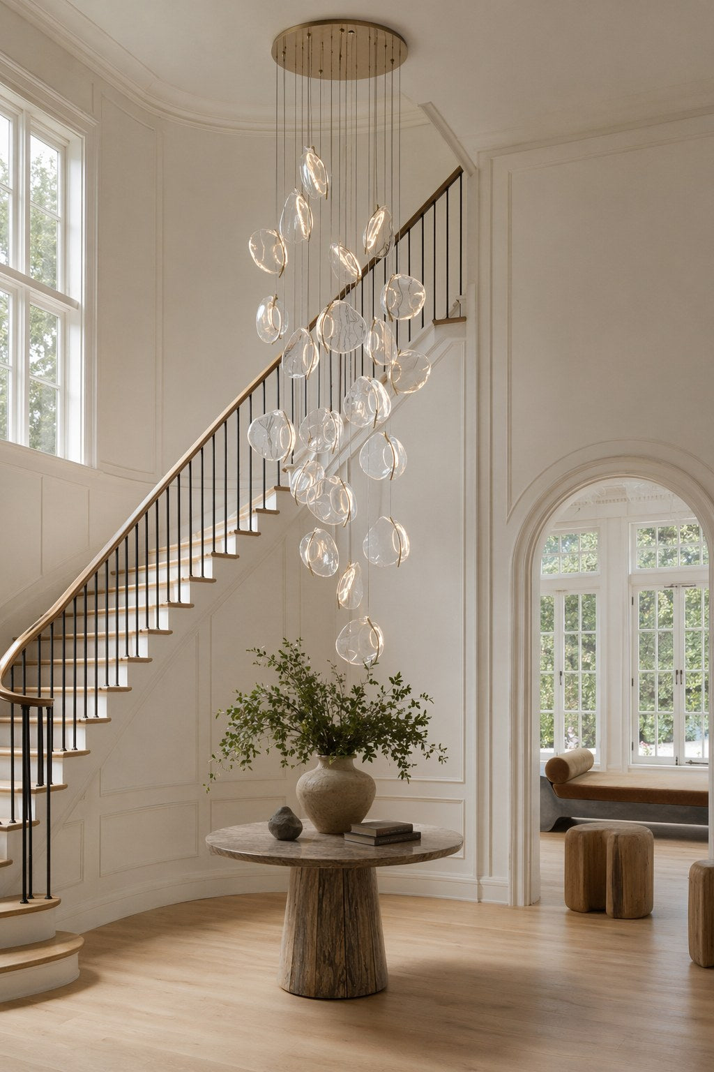 Clear Blown Glass Petal Cascade Chandelier - 07 09-cluster-installation-wide-daylight