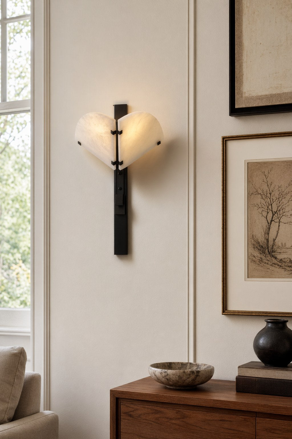 Spanish Snowflake Alabaster and Black Metal Wall Sconce - 07 10-gallery-wall-daylight