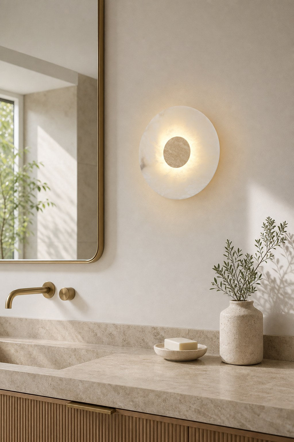 Spanish Alabaster and Marble Round Wall Sconce - 07 09-dry-spa-vanity-wall-daylight