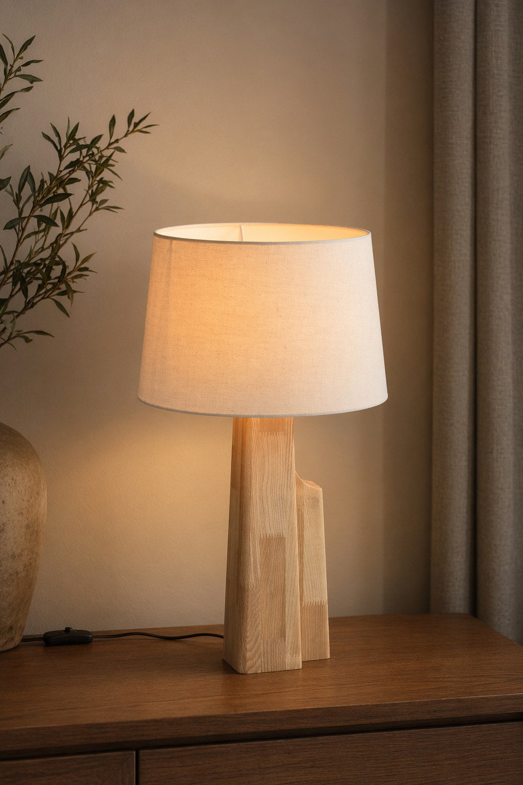 Ash Wood Fabric Shade Table Lamp - 07 10-night-mood