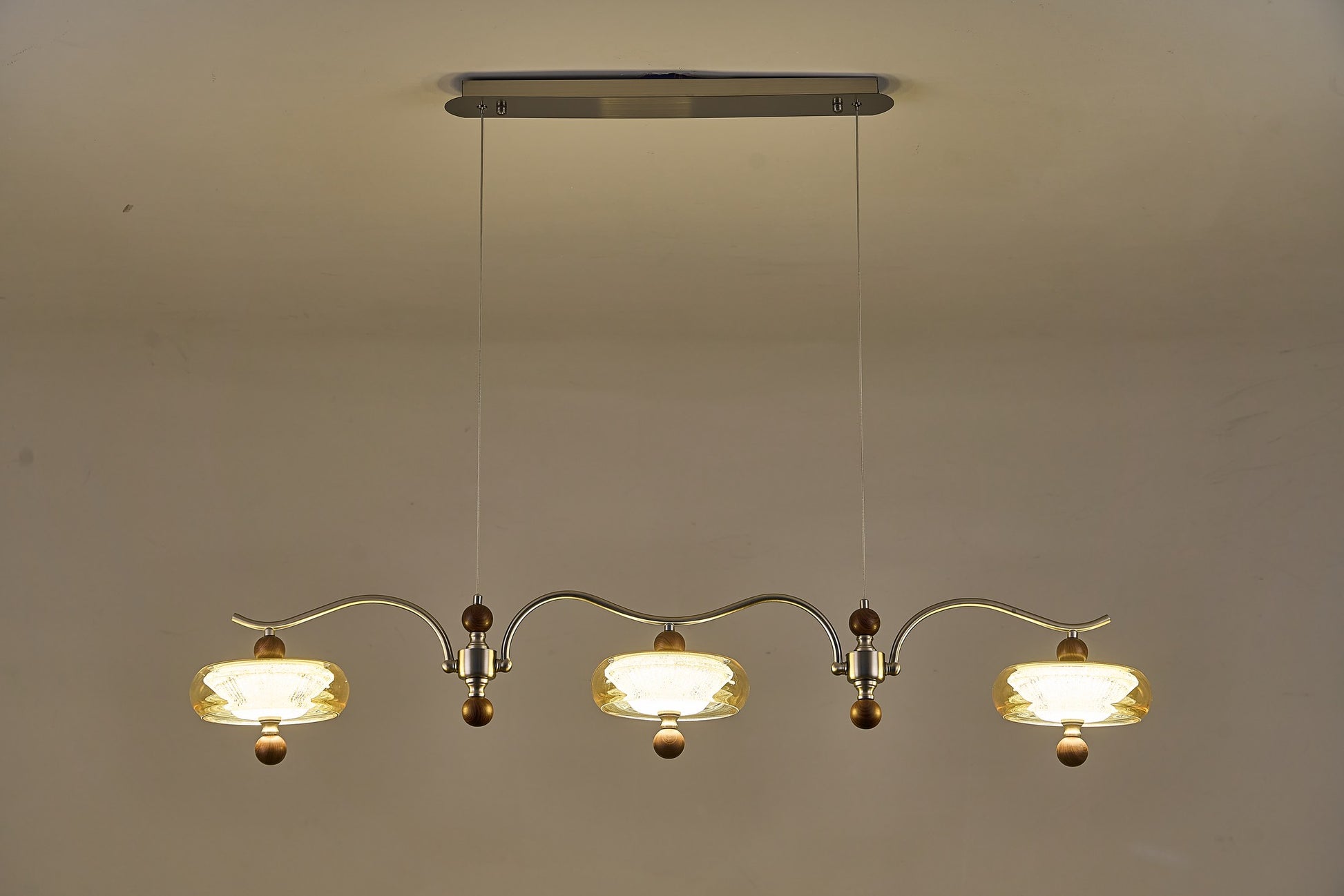 Sand Nickel Wood-Grain Glass Linear LED Chandelier - 07 DSC06531