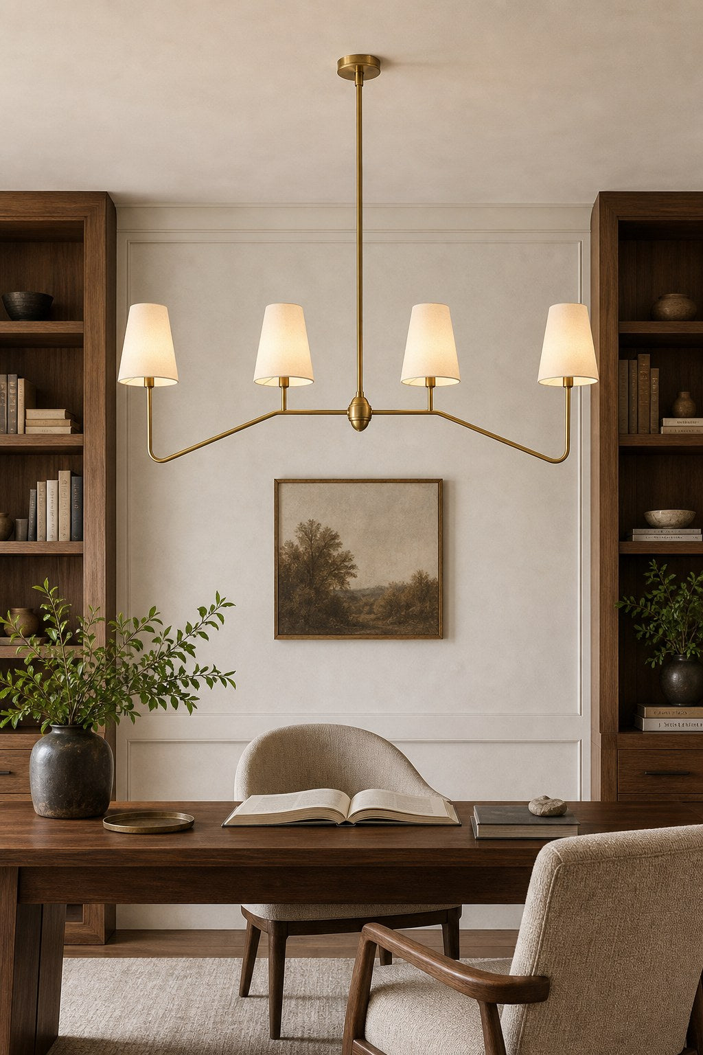 Four-Light Brass and Fabric Linear Chandelier product view, view 7