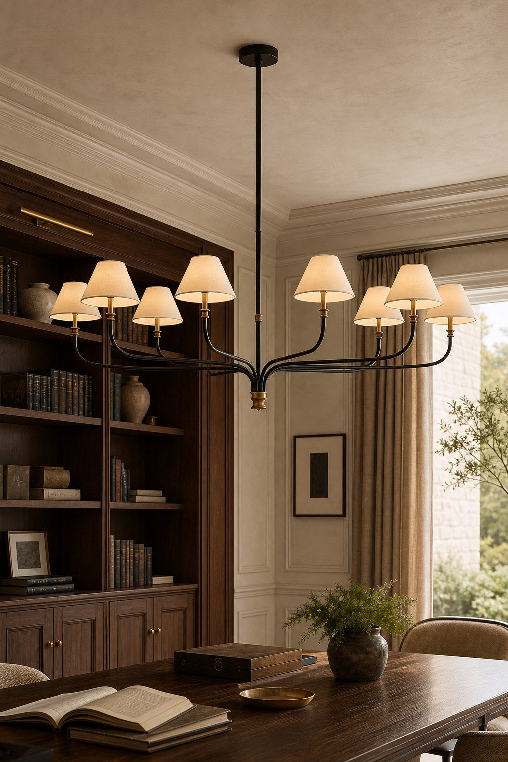 Brass and Black Linear Chandelier product view, view 7