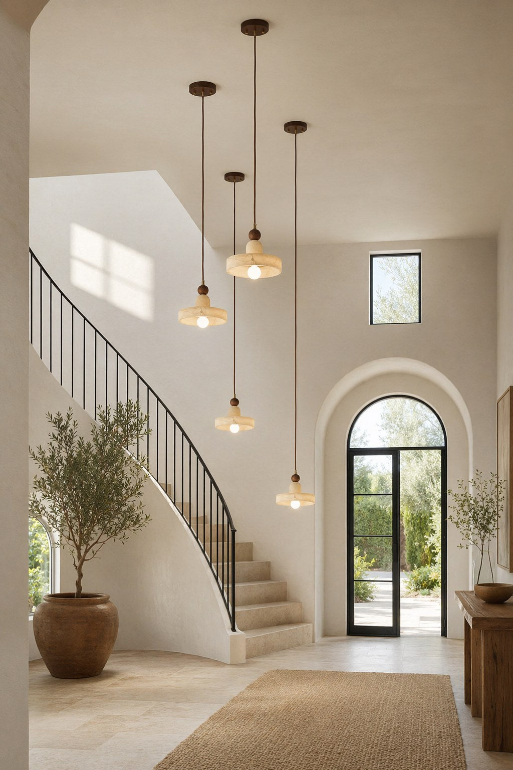 Spanish Marble and Walnut Disc Pendant Light - 07 09-cluster-installation-wide-daylight