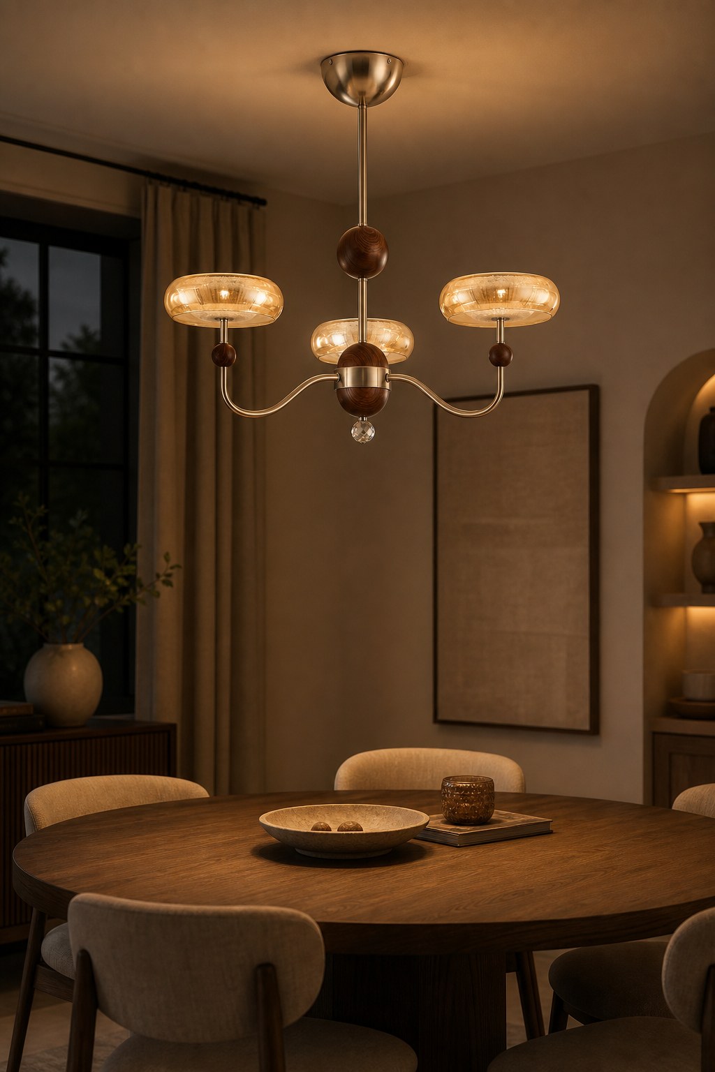 Sand Nickel Wood-Grain Glass LED Chandelier - 07 10-night-mood